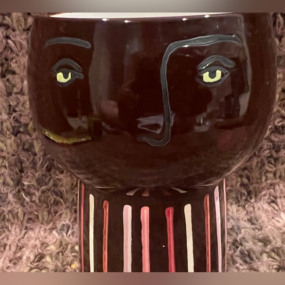Opal House, Picasso Inspired Face Planter/Vase 6” Stoneware, dark brown - Picture 2 of 12